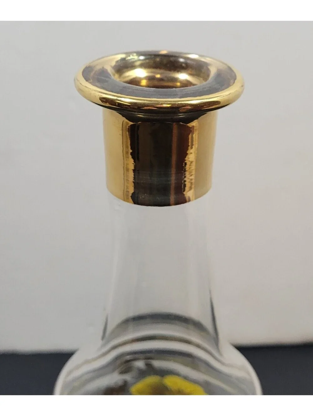 Vintage Romanian Hand Painted Crystal Golden Butterfly Decanter & 2 Stem Glasses